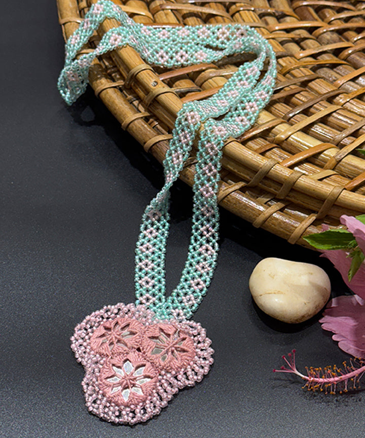 Pink blue handmade bead mirror glass beads mirrors necklace