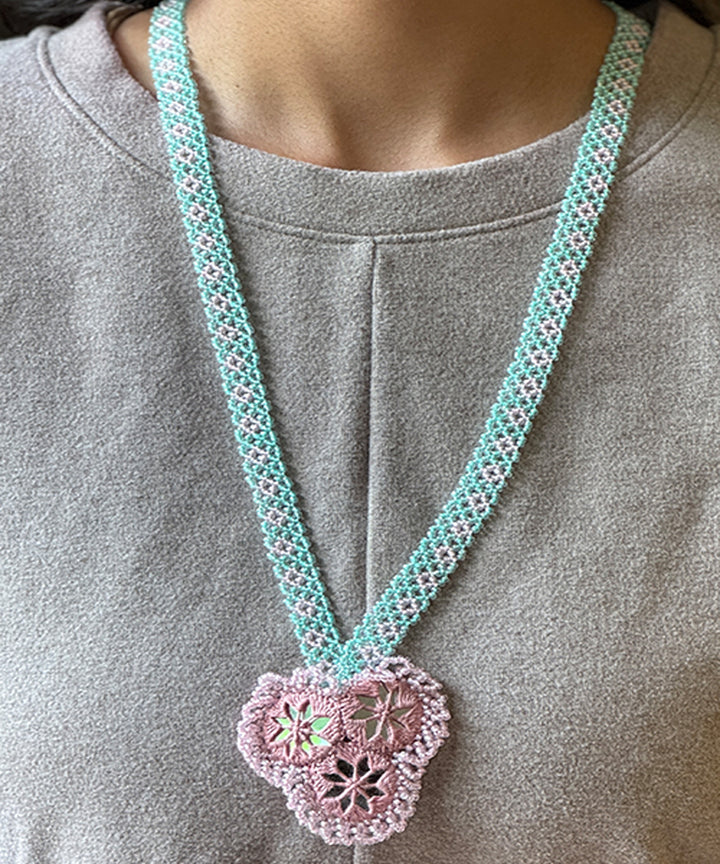 Pink blue handmade bead mirror glass beads mirrors necklace