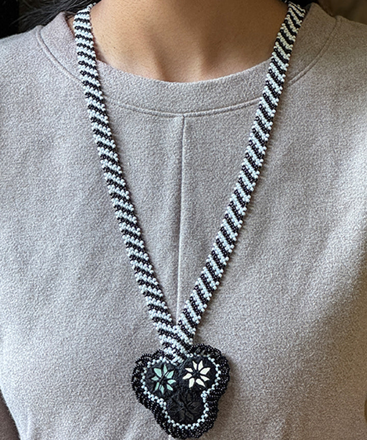 Black white hand made bead mirror glass beads mirrors necklace