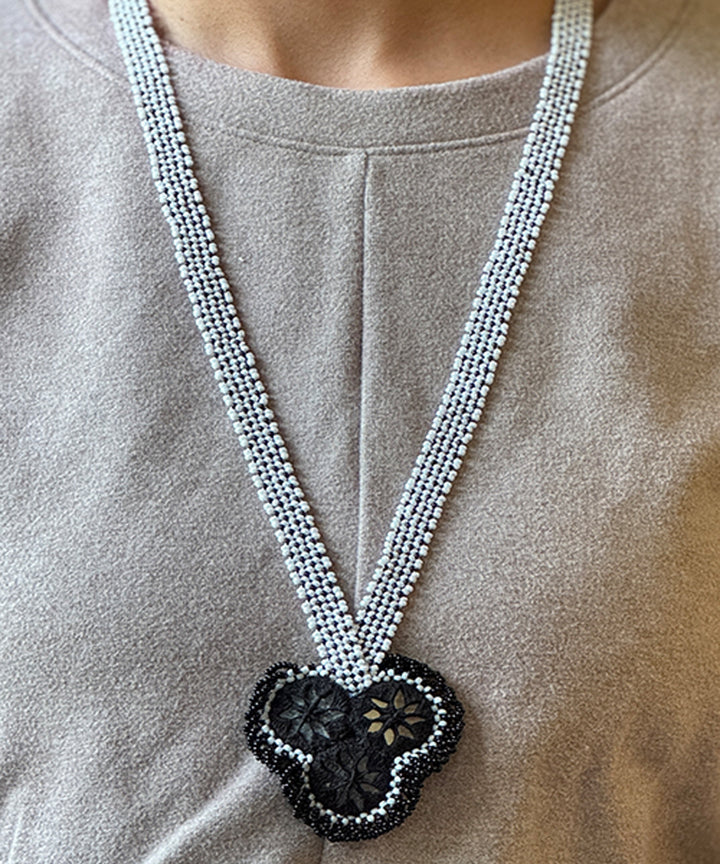 Black white handmade bead mirror glass beads mirrors necklace