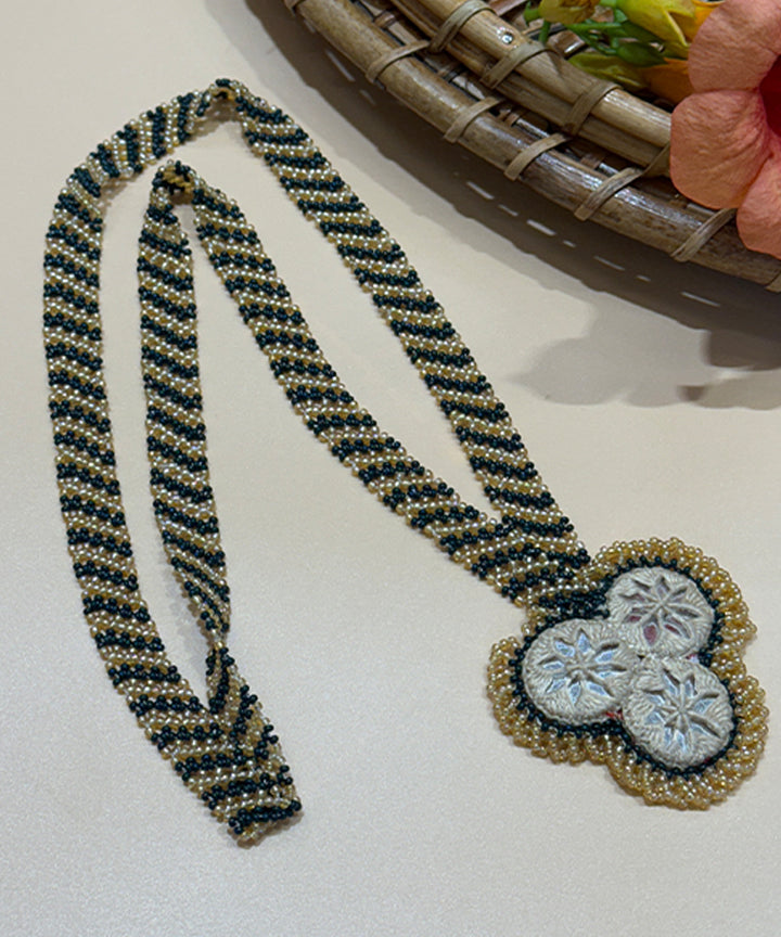 Cyan green cream bead mirror glass beads mirrors handmade necklace