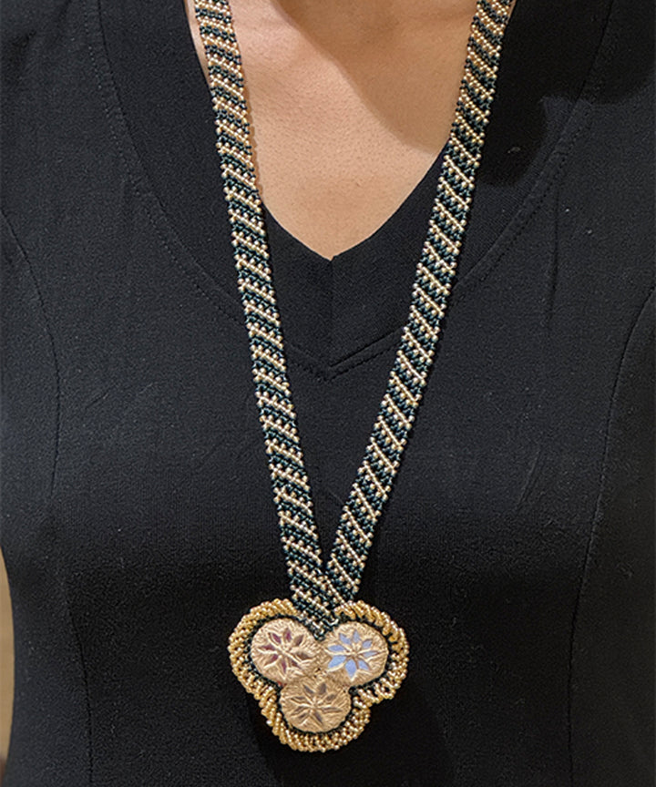 Cyan green cream bead mirror glass beads mirrors handmade necklace