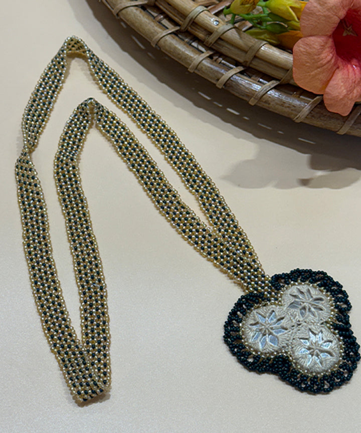 Cyan green cream handmade bead mirror glass beads mirrors necklace