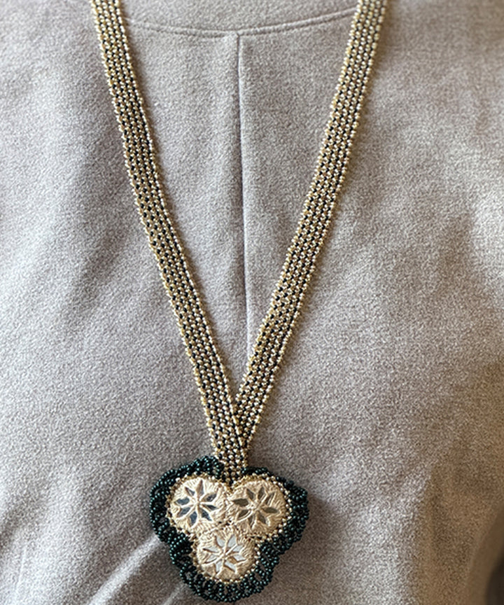 Cyan green cream handmade bead mirror glass beads mirrors necklace