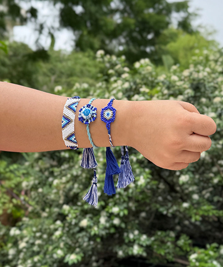 Turkoish blue handmade bead work glass beads rakhi