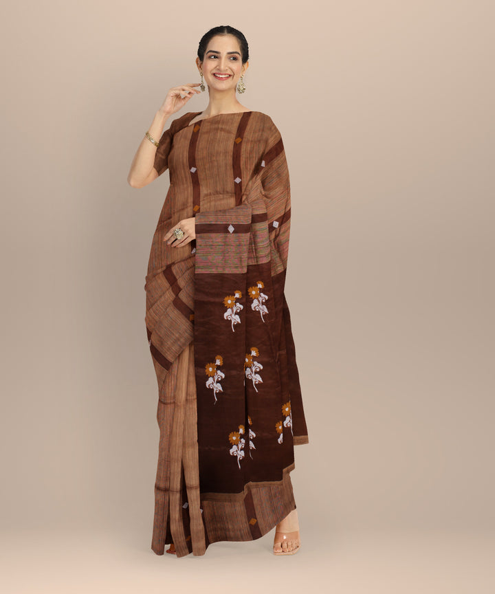 Brown handloom matka silk bengal saree
