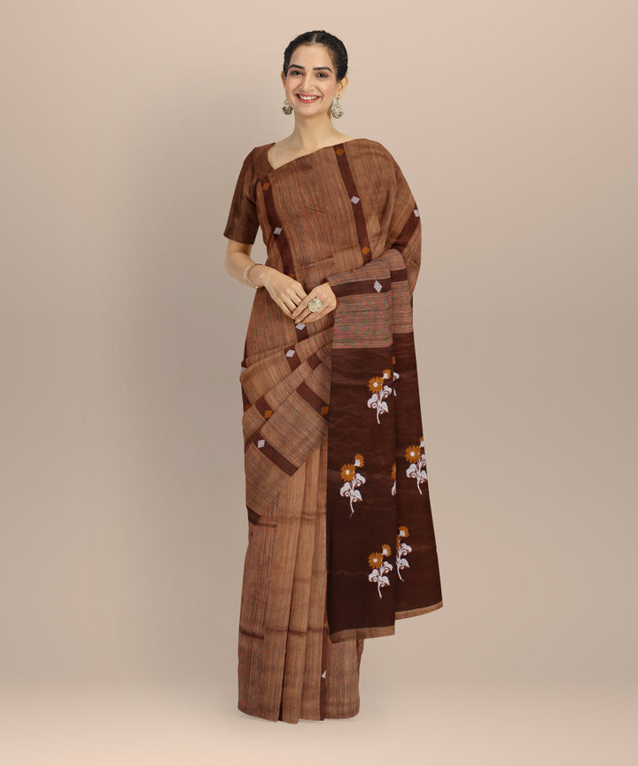 Brown handloom matka silk bengal saree