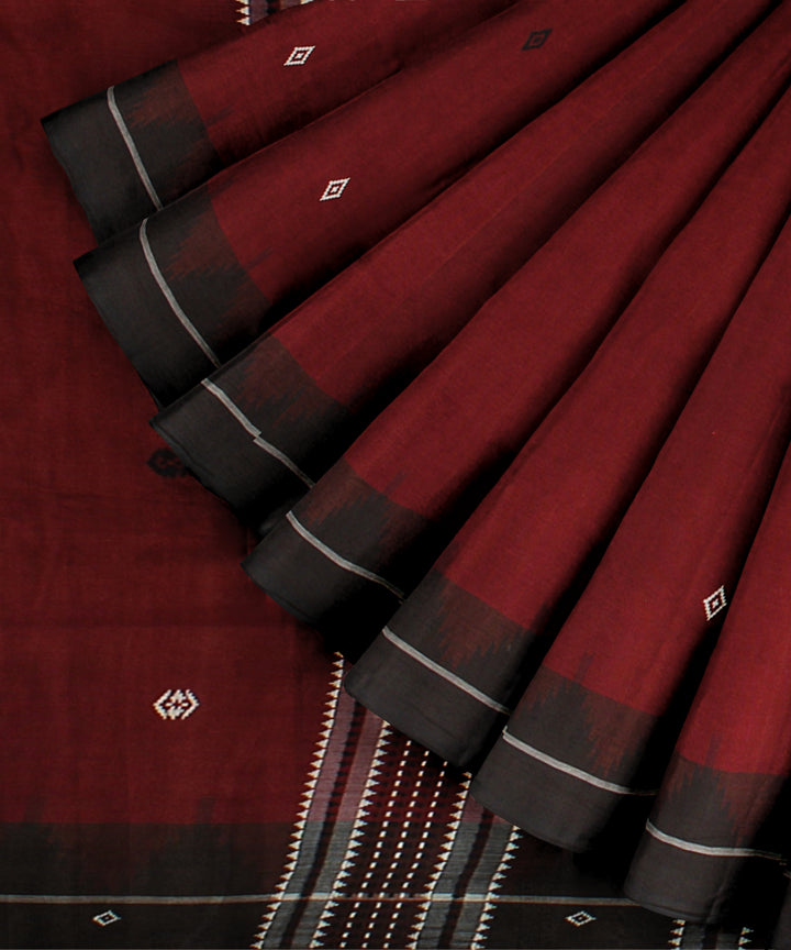 Maroon black handwoven kotpad cotton saree