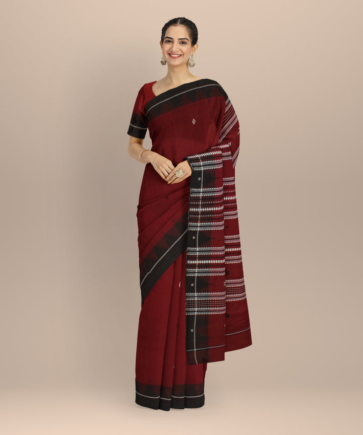 Maroon black handwoven kotpad cotton saree