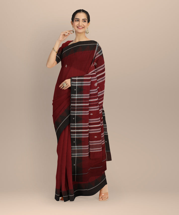 Maroon black handwoven kotpad cotton saree