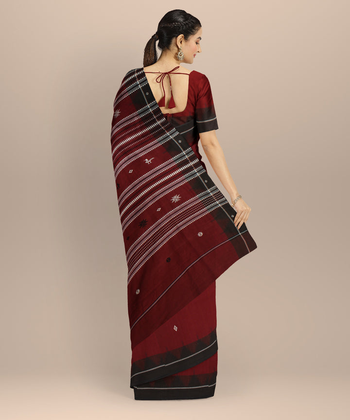 Maroon black handwoven kotpad cotton saree