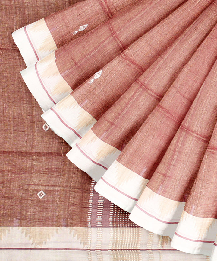 Maroon white tussar silk handwoven kotpad saree