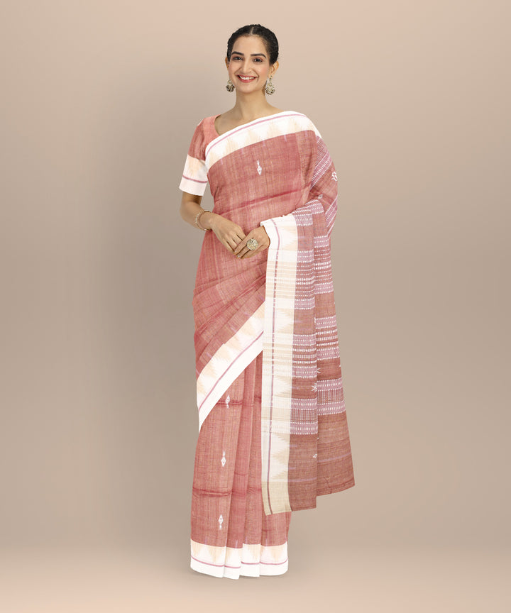 Maroon white tussar silk handwoven kotpad saree
