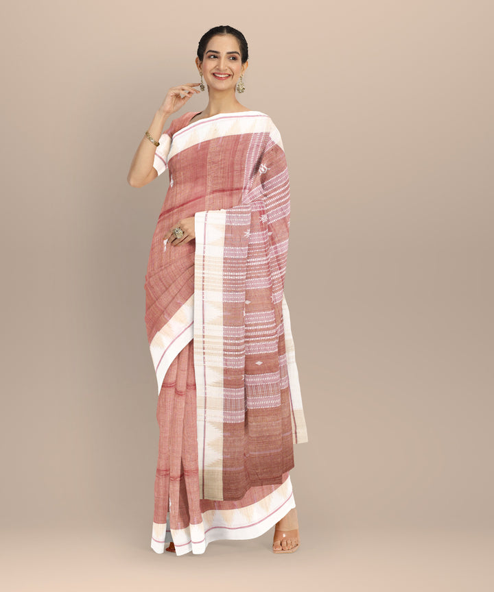 Maroon white tussar silk handwoven kotpad saree