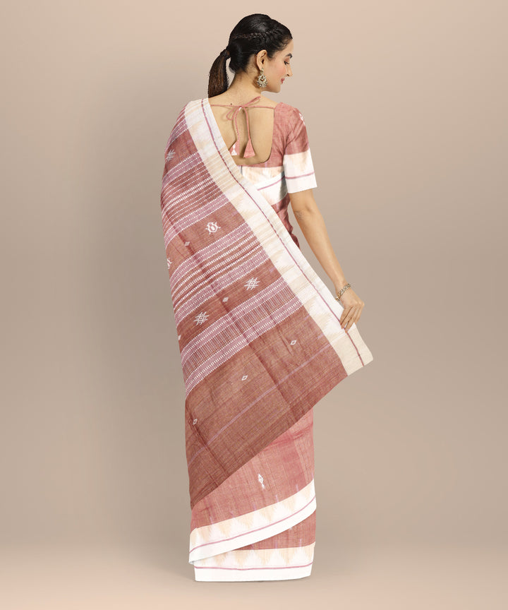 Maroon white tussar silk handwoven kotpad saree