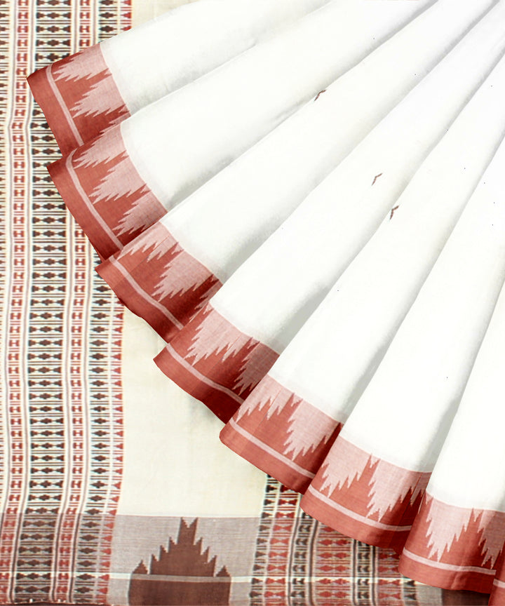 Cream maroon cotton kotpad handloom saree