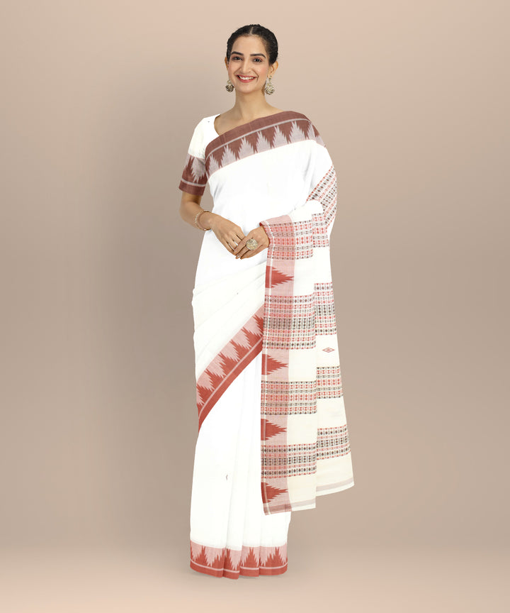 Cream maroon cotton kotpad handloom saree