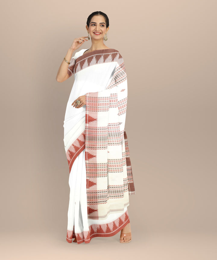 Cream maroon cotton kotpad handloom saree
