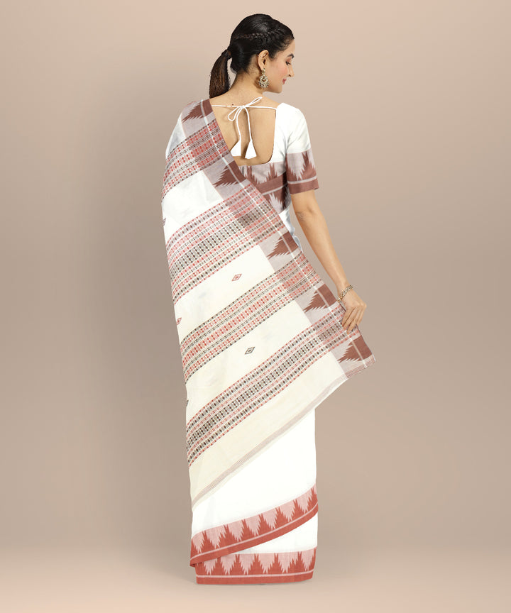 Cream maroon cotton kotpad handloom saree