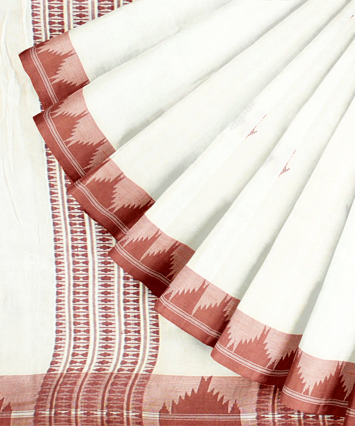 Cream maroon cotton handwoven kotpad saree