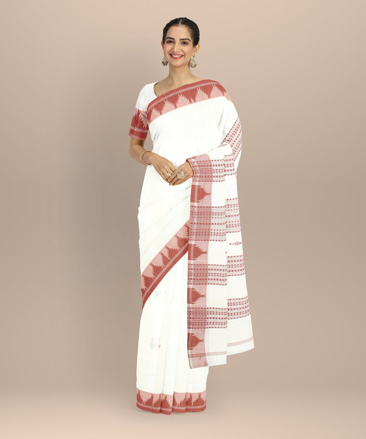 Cream maroon cotton handwoven kotpad saree