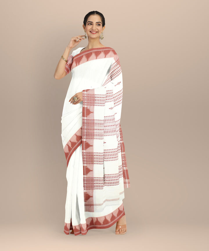Cream maroon cotton handwoven kotpad saree