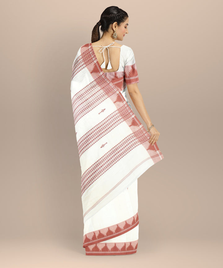Cream maroon cotton handwoven kotpad saree