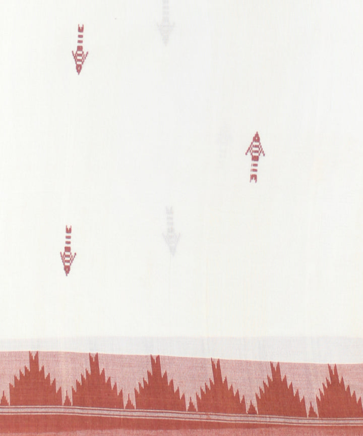 Cream maroon cotton handwoven kotpad saree