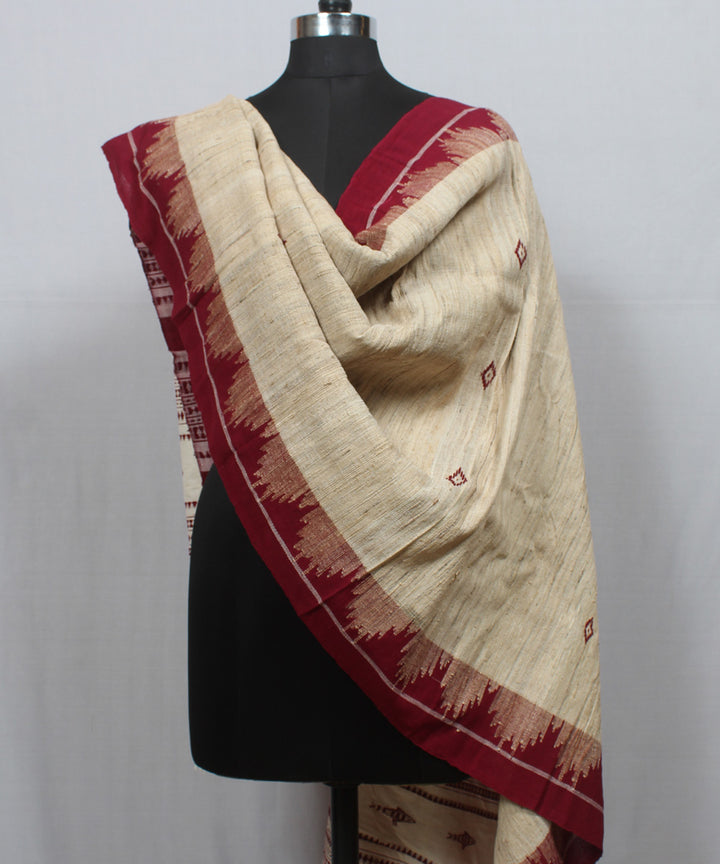 Beige maroon handwoven tussar silk kotpad dupatta