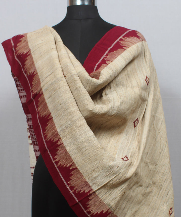 Beige maroon handwoven tussar silk kotpad dupatta