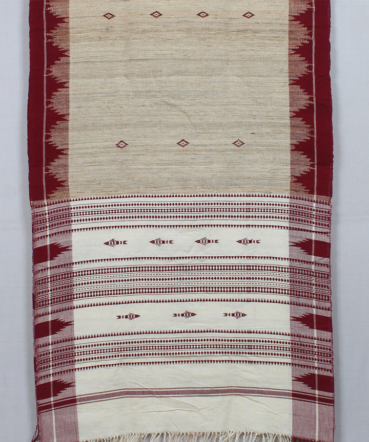 Beige maroon handwoven tussar silk kotpad dupatta