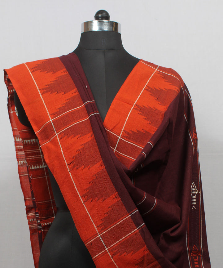 Deep maroon orange handwoven cotton kotpad dupatta