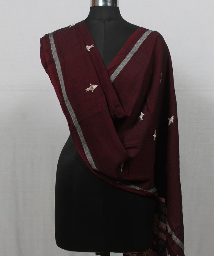 Maroon cotton handwoven kotpad dupatta