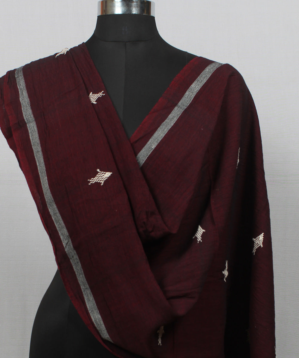 Maroon cotton handwoven kotpad dupatta