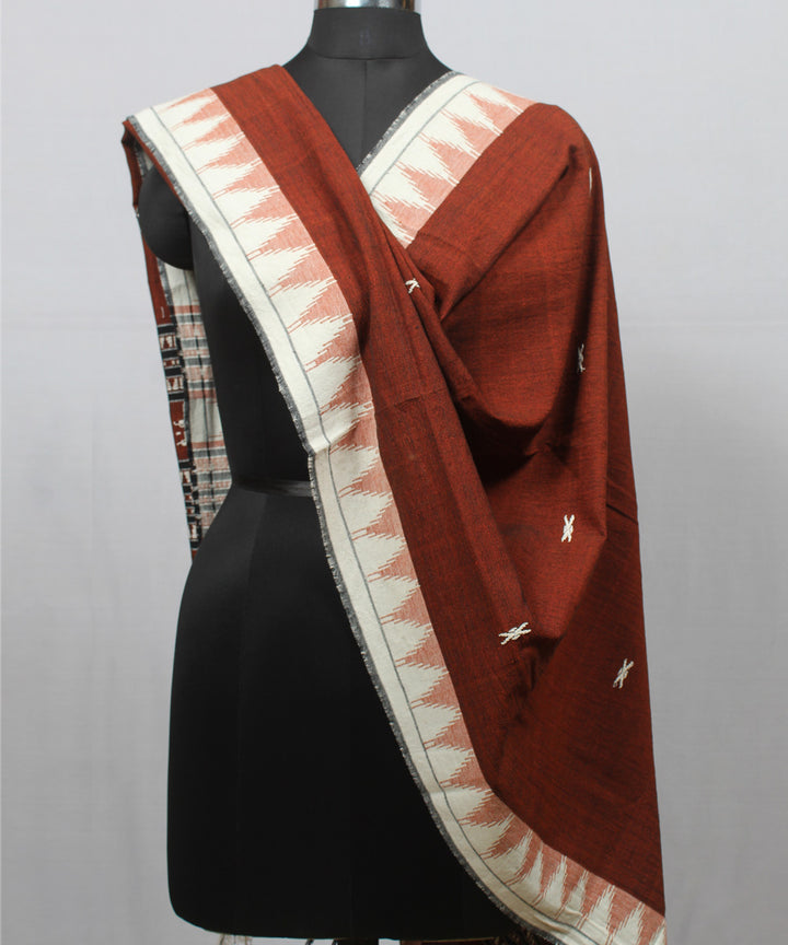 Maroon white handwoven cotton kotpad dupatta