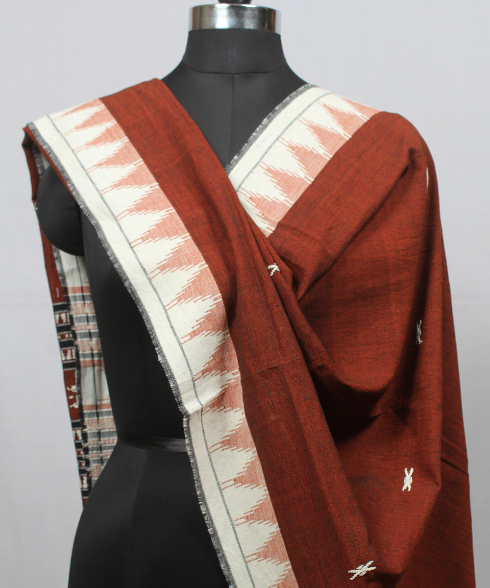 Maroon white handwoven cotton kotpad dupatta