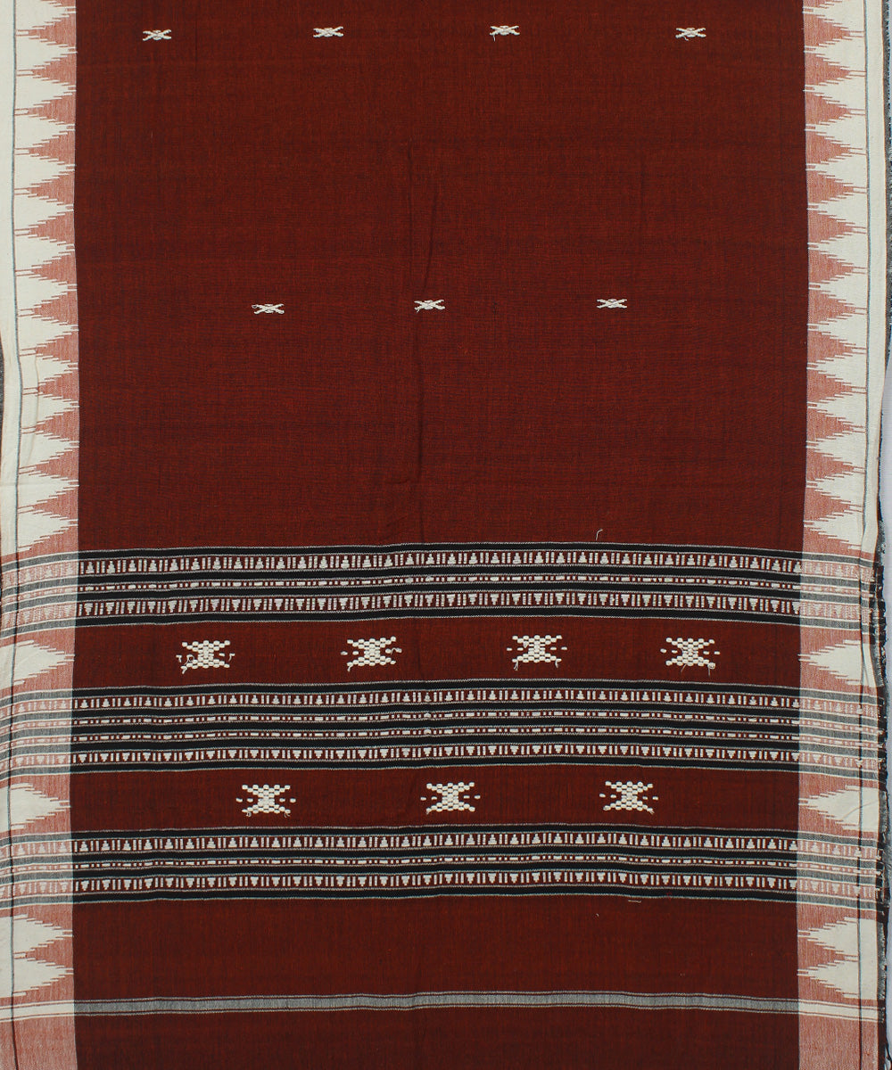 Maroon white handwoven cotton kotpad dupatta