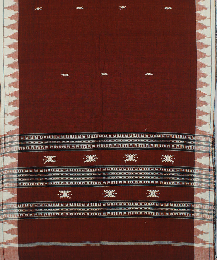 Maroon white handwoven cotton kotpad dupatta