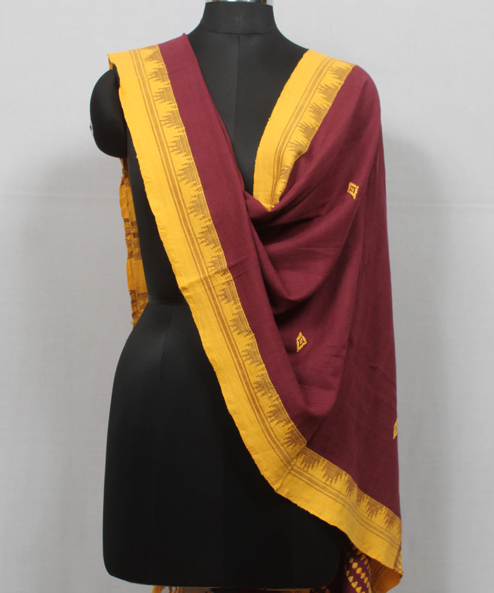 Purple yellow handwoven cotton kotpad dupatta