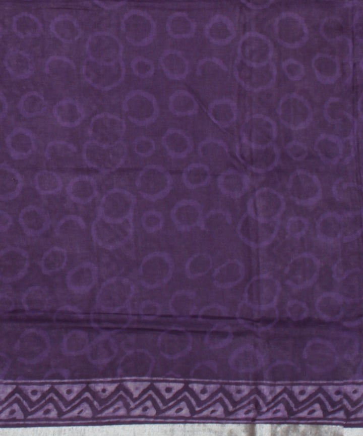 Violet white hand printed  linen saree