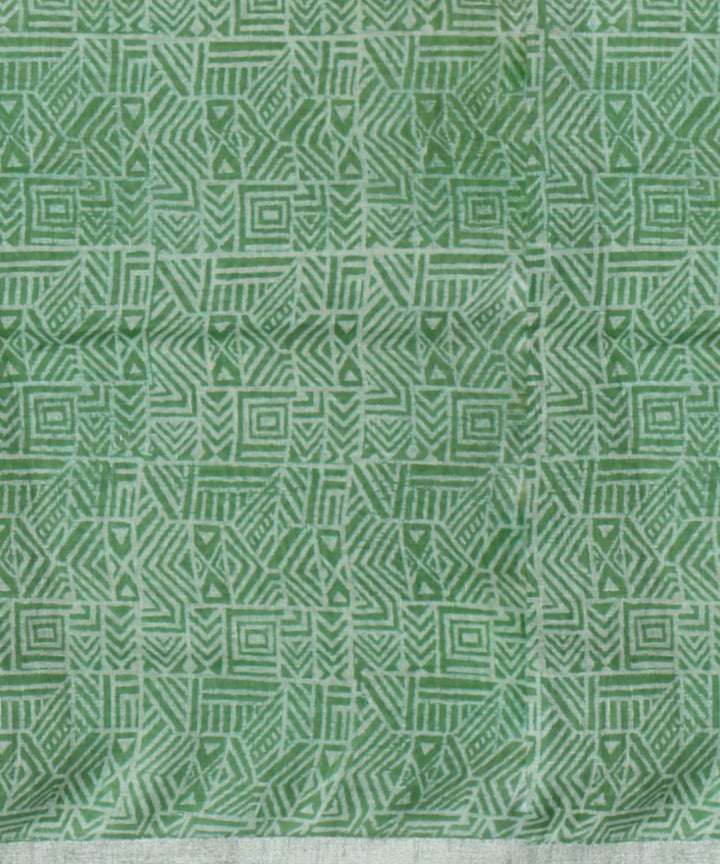 Light green white linen hand printed saree