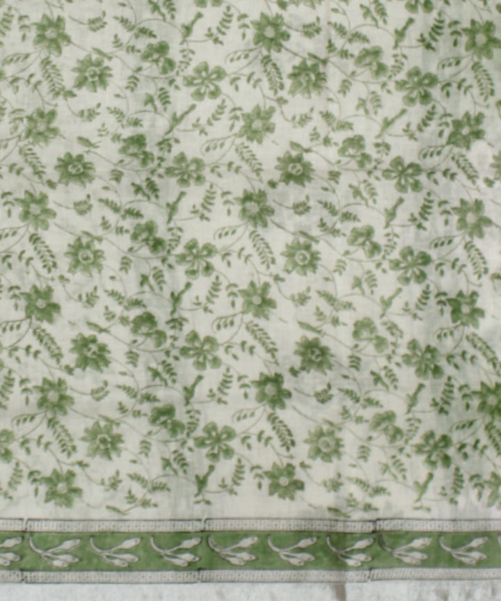 White green linen hand printed  saree