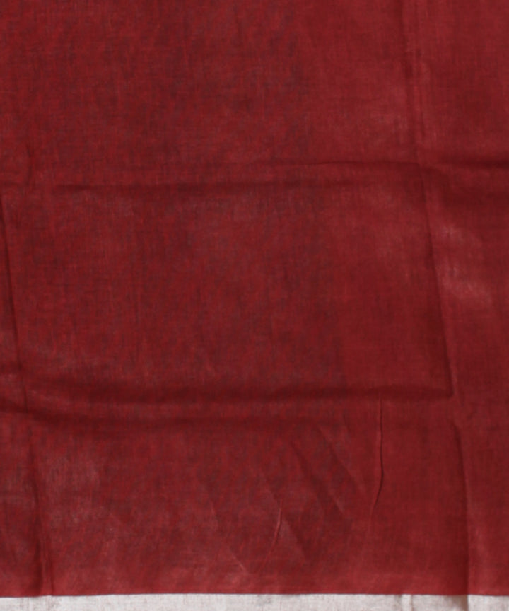 Grey red linen hand printed  saree