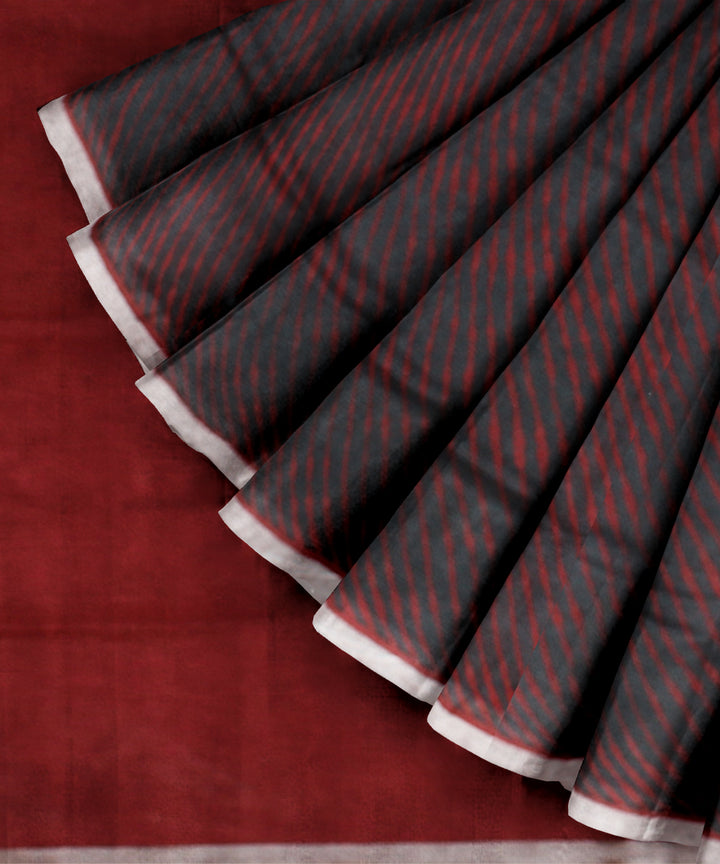 Grey red linen hand printed  saree