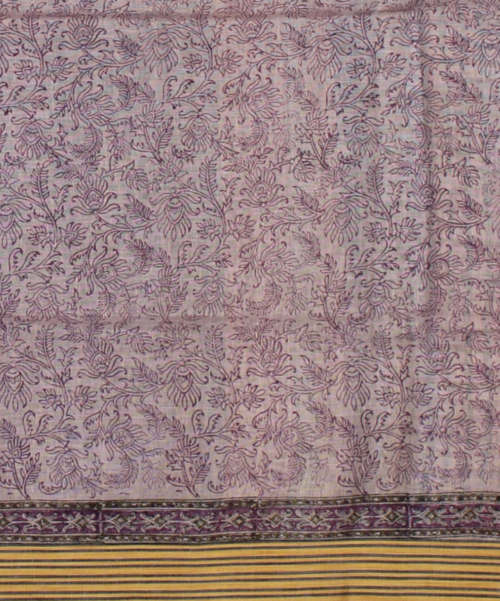 Purple multicolor linen hand printed  saree