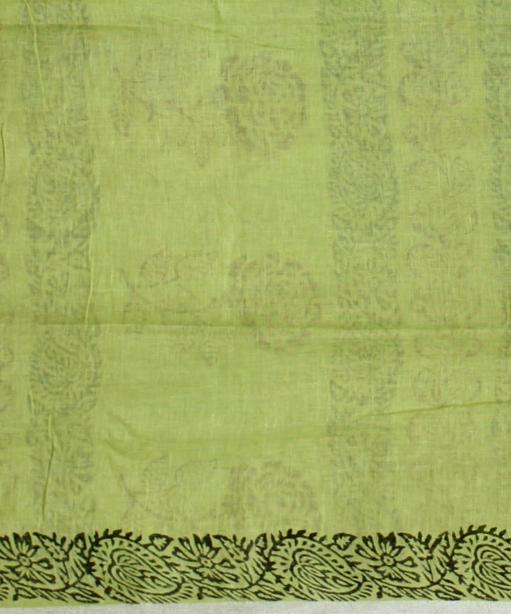 Light green multicolor hand printed  linen saree