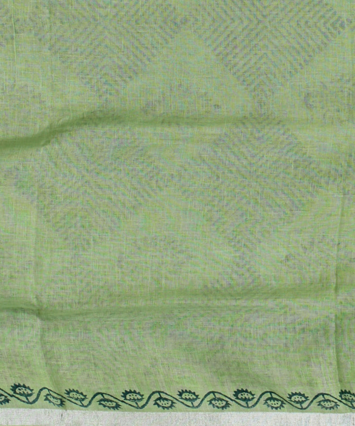 Light green multicolor linen hand printed  saree