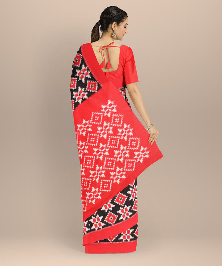 Black red teliarumal handwoven cotton pochampally ikat saree