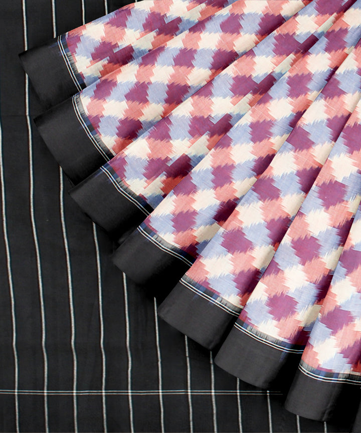 Multicolor white black teliarumal cotton handwoven pochampally ikat saree