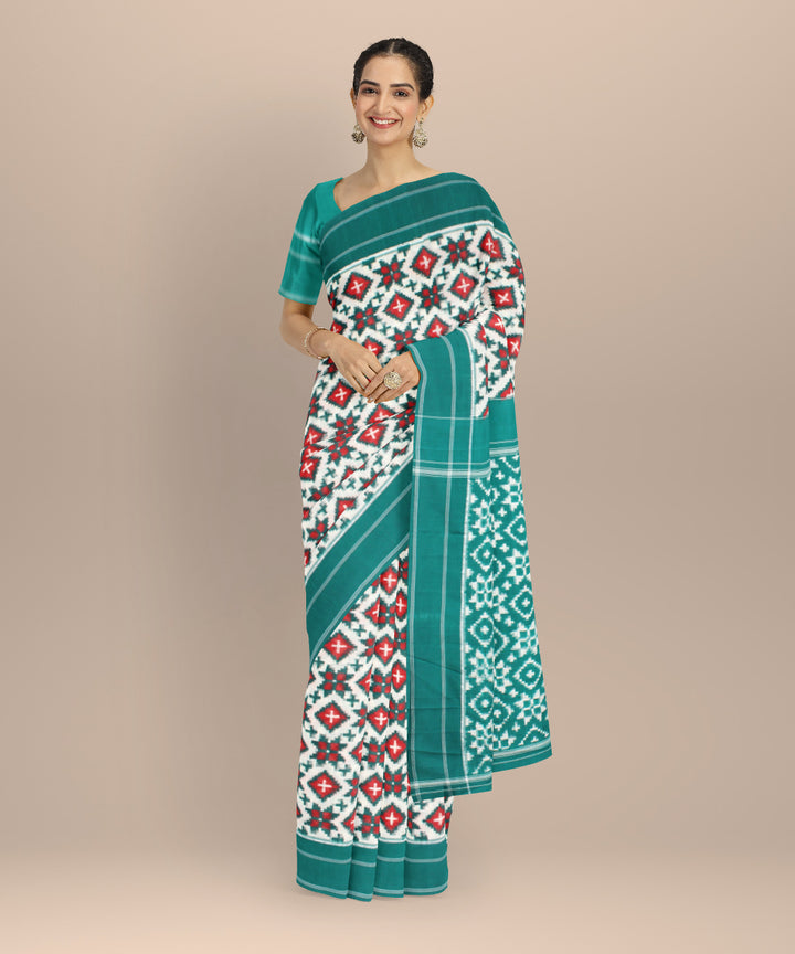 Multicolor green teliarumal cotton handwoven pochampally ikat saree